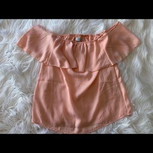 Tobi Peach Off Shoulder Crop Top XS